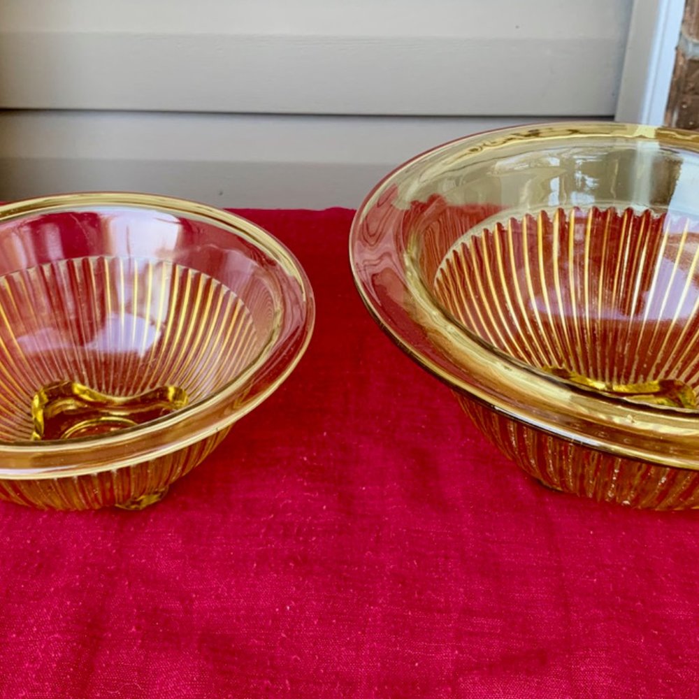 1930's Federal Depression Glass  -  Ribbed Pattern - Golden Glo Nesting Bowls
